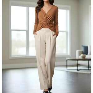 Calvin Klein Crepe V-Neck Long Sleeve Twist Front Blouse XL Luggage Camel NWT